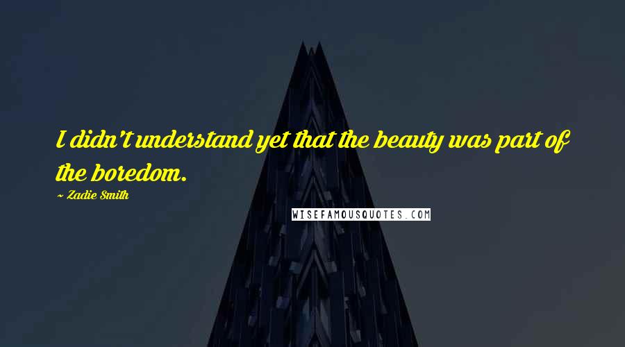 Zadie Smith Quotes: I didn't understand yet that the beauty was part of the boredom.