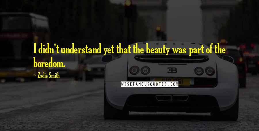 Zadie Smith Quotes: I didn't understand yet that the beauty was part of the boredom.