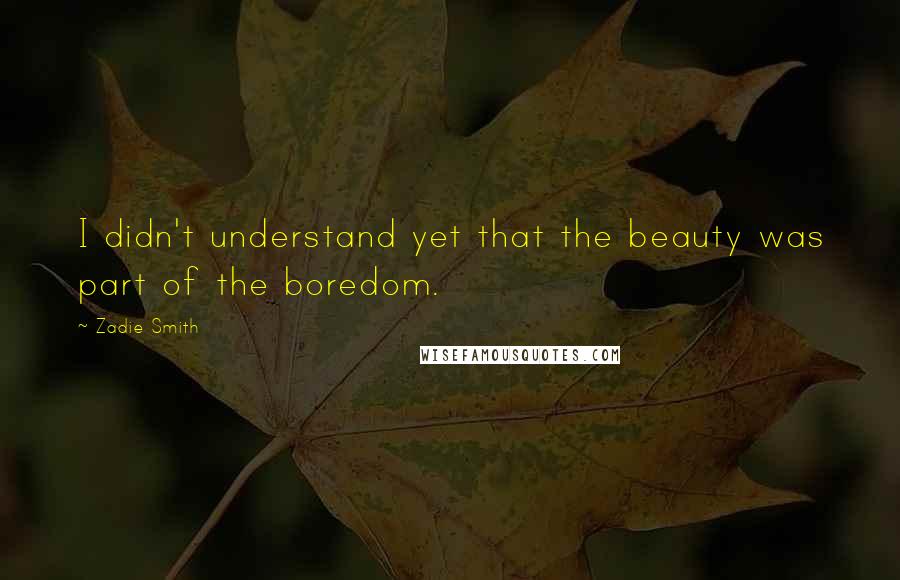 Zadie Smith Quotes: I didn't understand yet that the beauty was part of the boredom.