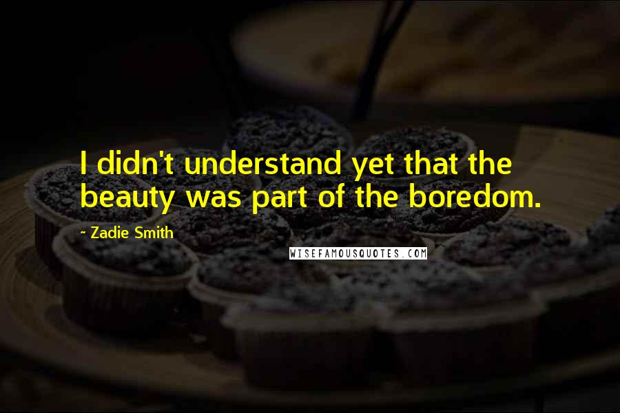 Zadie Smith Quotes: I didn't understand yet that the beauty was part of the boredom.