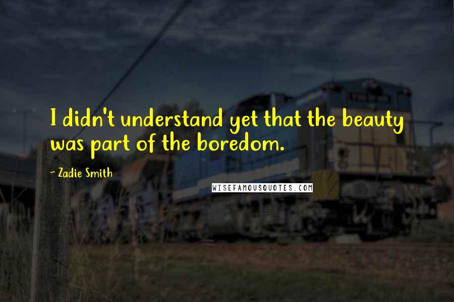 Zadie Smith Quotes: I didn't understand yet that the beauty was part of the boredom.