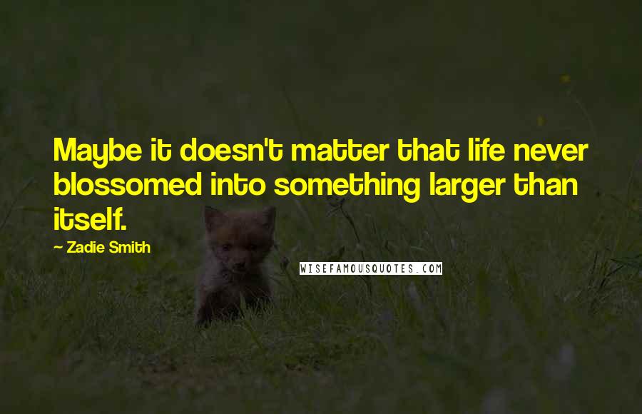 Zadie Smith Quotes: Maybe it doesn't matter that life never blossomed into something larger than itself.