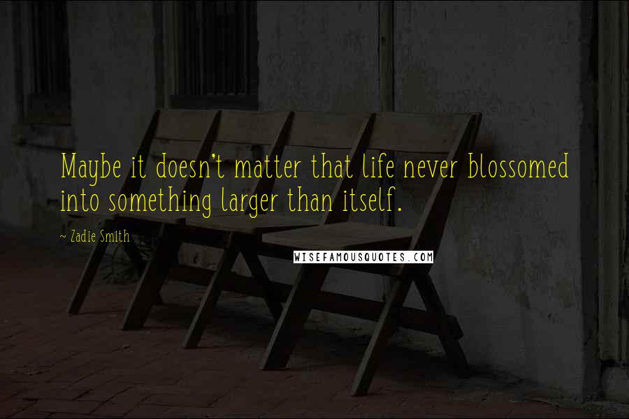 Zadie Smith Quotes: Maybe it doesn't matter that life never blossomed into something larger than itself.