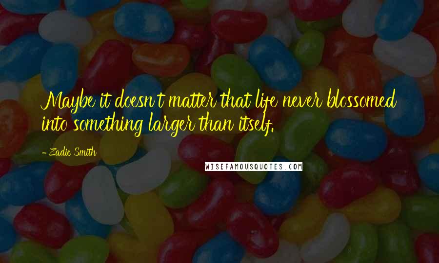 Zadie Smith Quotes: Maybe it doesn't matter that life never blossomed into something larger than itself.