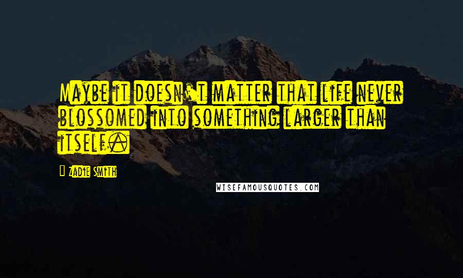 Zadie Smith Quotes: Maybe it doesn't matter that life never blossomed into something larger than itself.