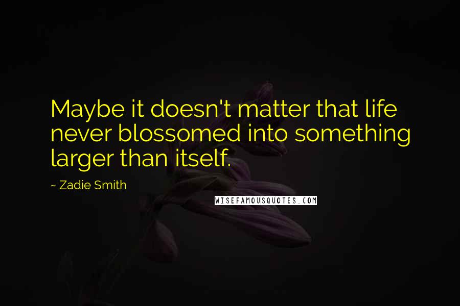 Zadie Smith Quotes: Maybe it doesn't matter that life never blossomed into something larger than itself.