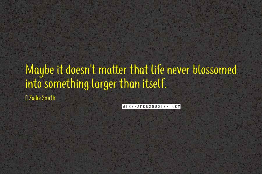 Zadie Smith Quotes: Maybe it doesn't matter that life never blossomed into something larger than itself.