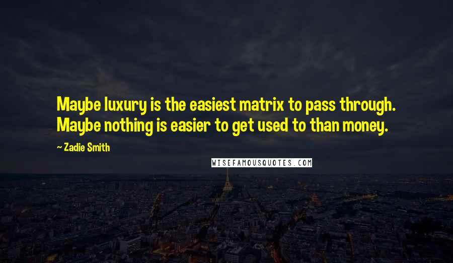 Zadie Smith Quotes: Maybe luxury is the easiest matrix to pass through. Maybe nothing is easier to get used to than money.
