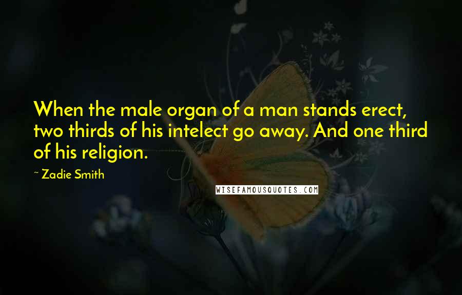 Zadie Smith Quotes: When the male organ of a man stands erect, two thirds of his intelect go away. And one third of his religion.