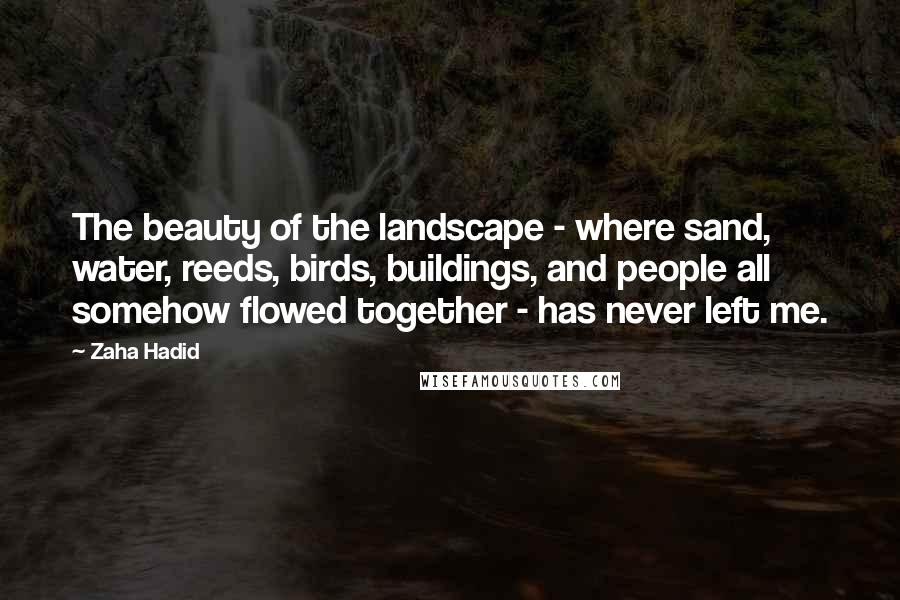 Zaha Hadid Quotes: The beauty of the landscape - where sand, water, reeds, birds, buildings, and people all somehow flowed together - has never left me.