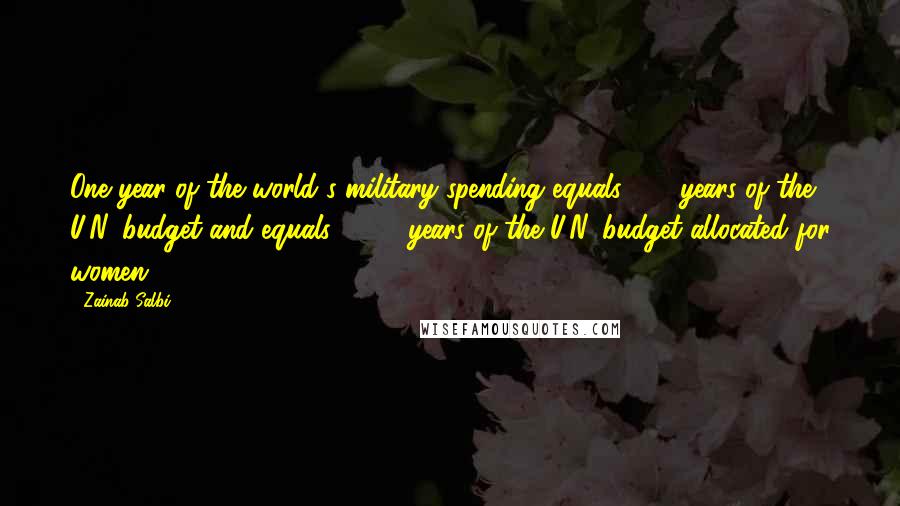 Zainab Salbi Quotes: One year of the world's military spending equals 700 years of the U.N. budget and equals 2,928 years of the U.N. budget allocated for women.