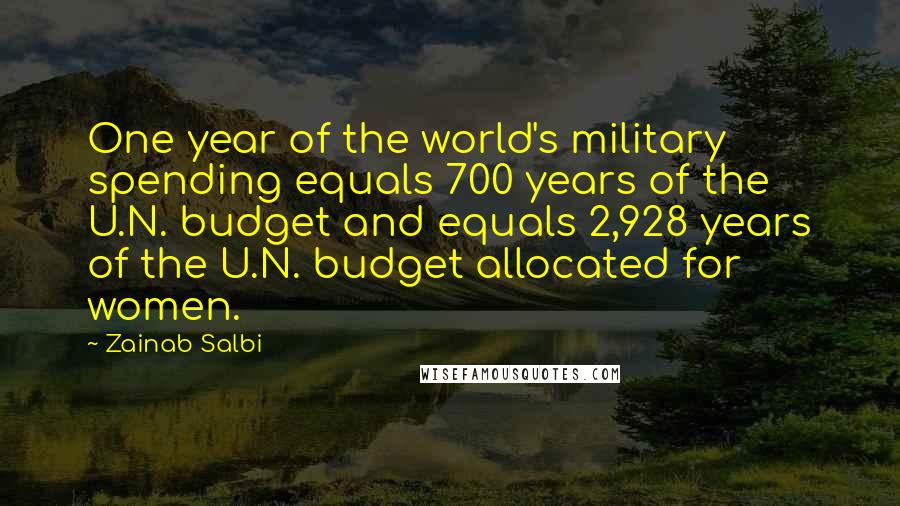 Zainab Salbi Quotes: One year of the world's military spending equals 700 years of the U.N. budget and equals 2,928 years of the U.N. budget allocated for women.