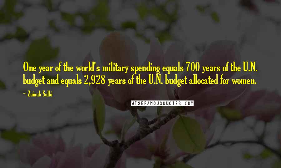 Zainab Salbi Quotes: One year of the world's military spending equals 700 years of the U.N. budget and equals 2,928 years of the U.N. budget allocated for women.