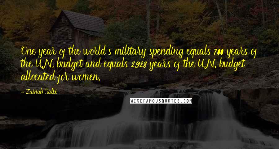 Zainab Salbi Quotes: One year of the world's military spending equals 700 years of the U.N. budget and equals 2,928 years of the U.N. budget allocated for women.