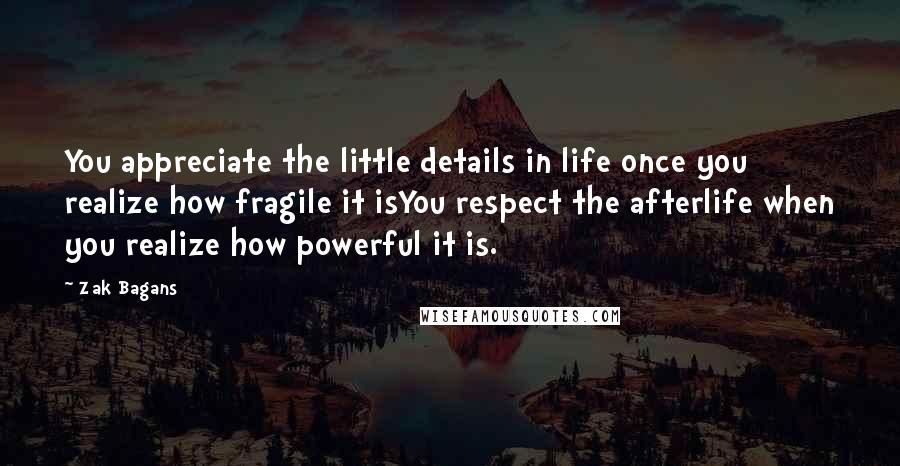 Zak Bagans Quotes: You appreciate the little details in life once you realize how fragile it isYou respect the afterlife when you realize how powerful it is.