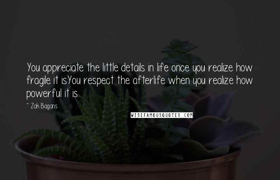 Zak Bagans Quotes: You appreciate the little details in life once you realize how fragile it isYou respect the afterlife when you realize how powerful it is.