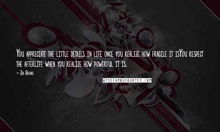 Zak Bagans Quotes: You appreciate the little details in life once you realize how fragile it isYou respect the afterlife when you realize how powerful it is.