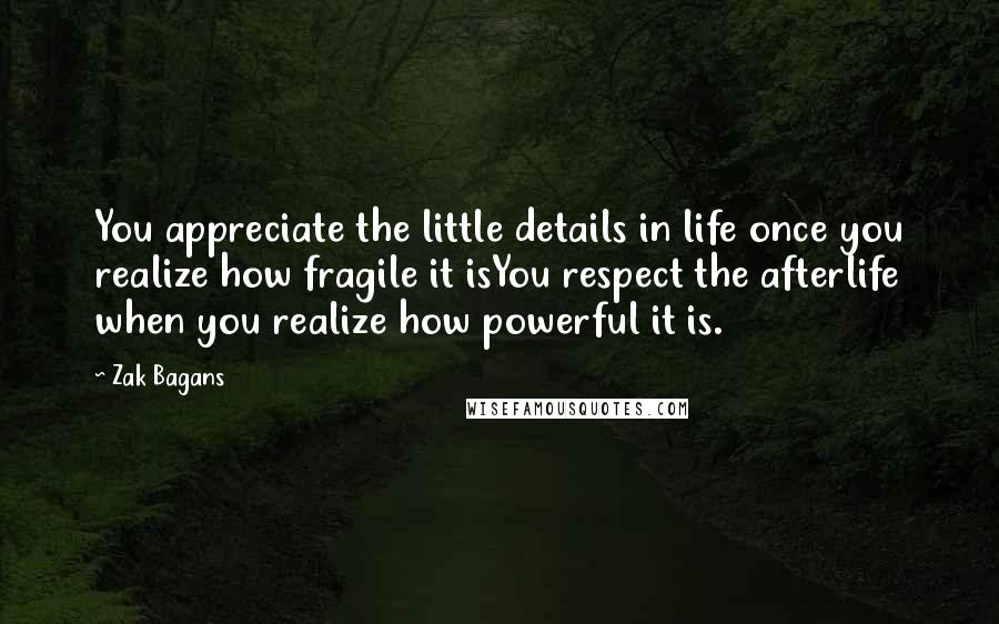 Zak Bagans Quotes: You appreciate the little details in life once you realize how fragile it isYou respect the afterlife when you realize how powerful it is.