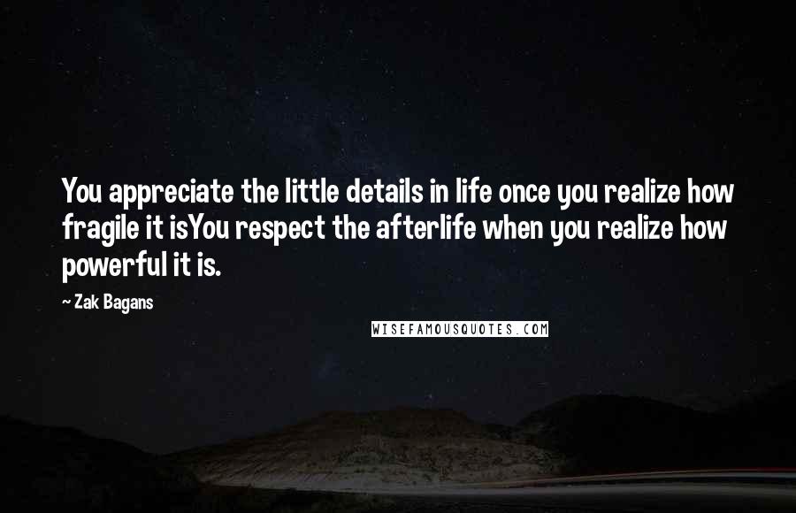 Zak Bagans Quotes: You appreciate the little details in life once you realize how fragile it isYou respect the afterlife when you realize how powerful it is.