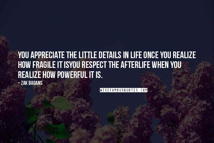 Zak Bagans Quotes: You appreciate the little details in life once you realize how fragile it isYou respect the afterlife when you realize how powerful it is.