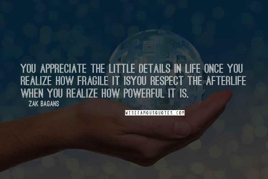 Zak Bagans Quotes: You appreciate the little details in life once you realize how fragile it isYou respect the afterlife when you realize how powerful it is.