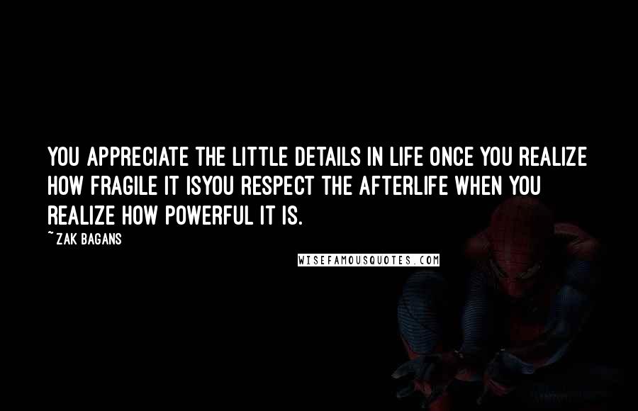 Zak Bagans Quotes: You appreciate the little details in life once you realize how fragile it isYou respect the afterlife when you realize how powerful it is.