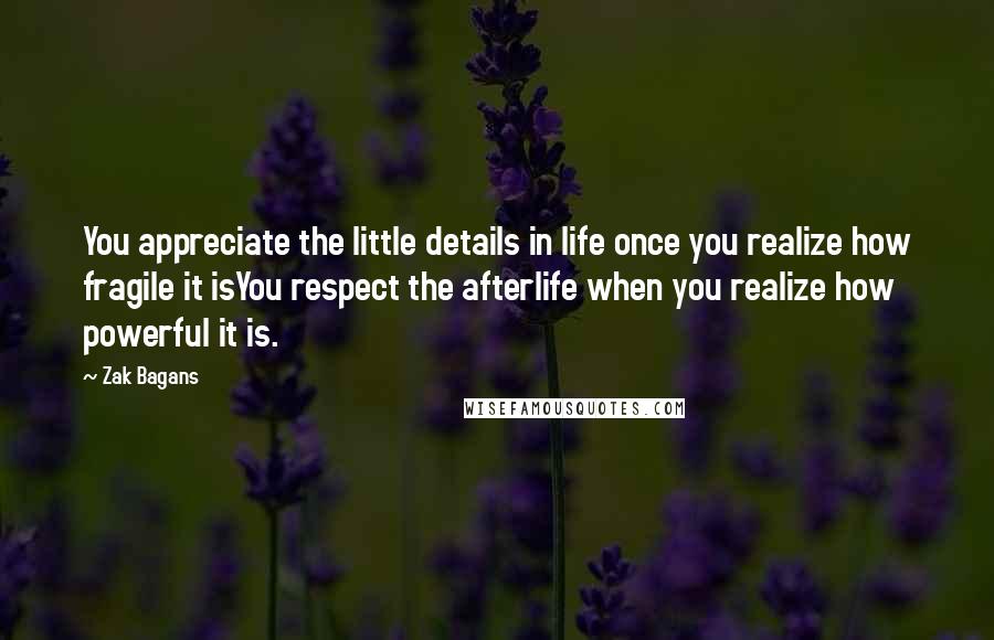 Zak Bagans Quotes: You appreciate the little details in life once you realize how fragile it isYou respect the afterlife when you realize how powerful it is.