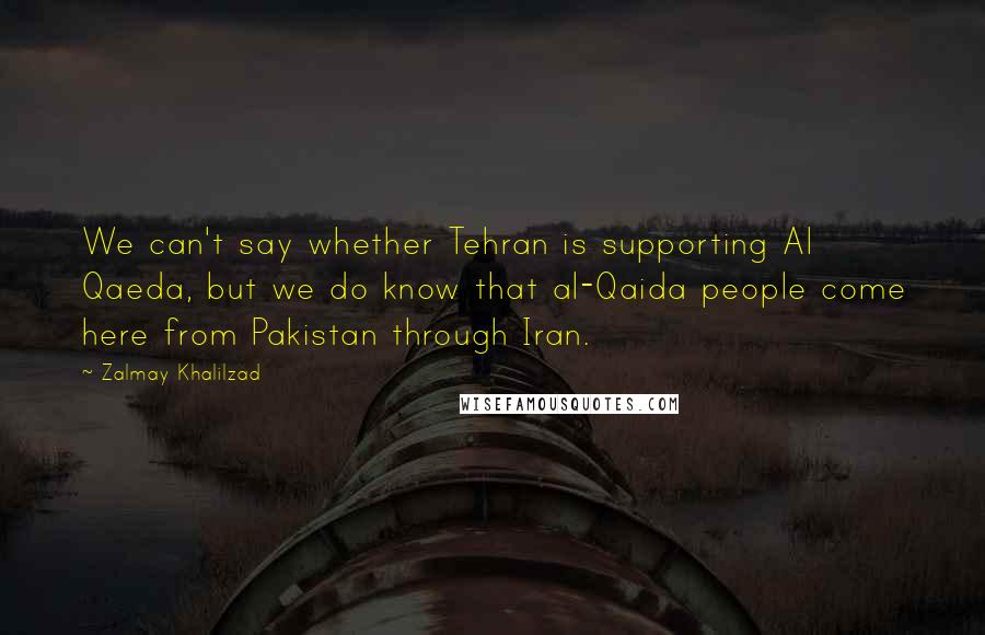 Zalmay Khalilzad Quotes: We can't say whether Tehran is supporting Al Qaeda, but we do know that al-Qaida people come here from Pakistan through Iran.