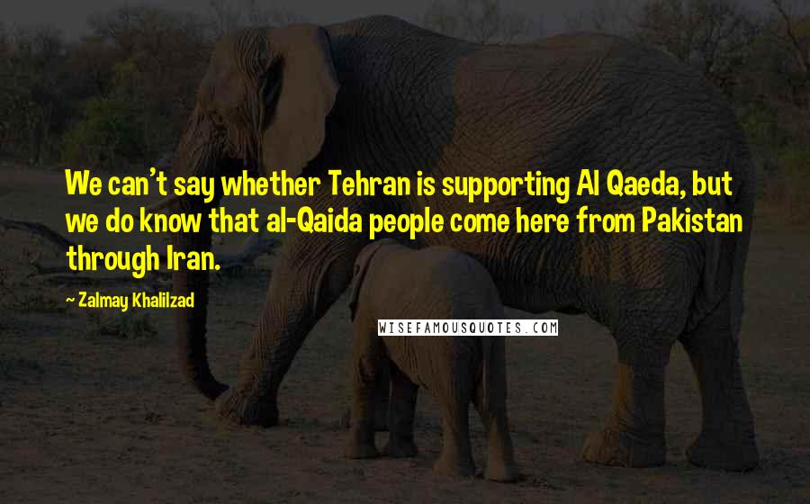 Zalmay Khalilzad Quotes: We can't say whether Tehran is supporting Al Qaeda, but we do know that al-Qaida people come here from Pakistan through Iran.