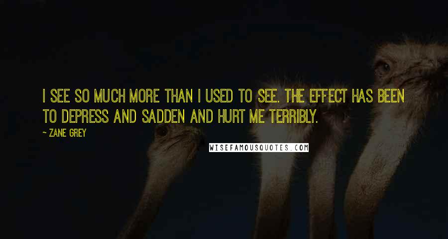 Zane Grey Quotes: I see so much more than I used to see. The effect has been to depress and sadden and hurt me terribly.