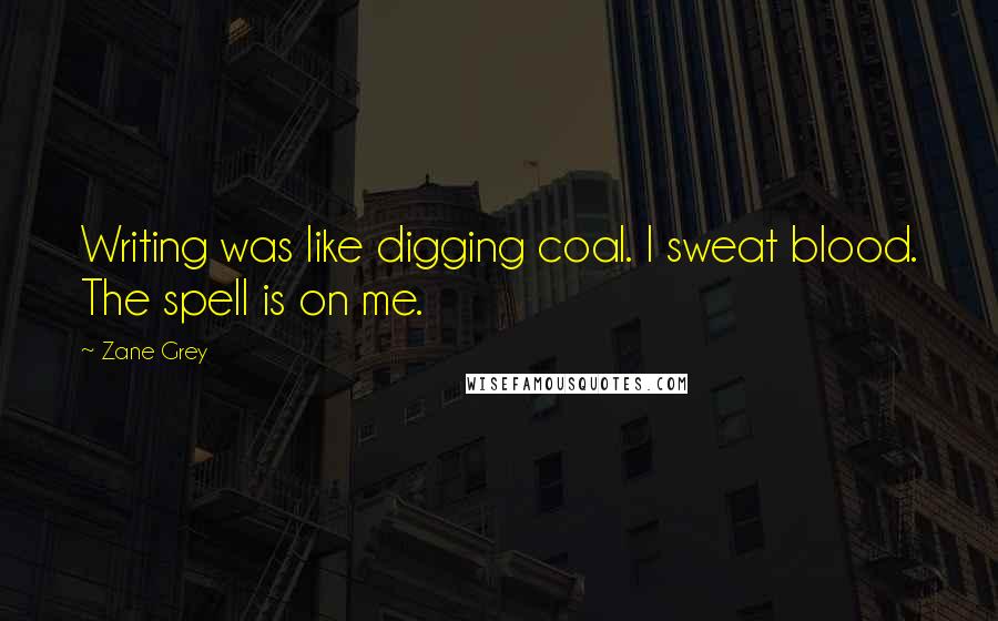 Zane Grey Quotes: Writing was like digging coal. I sweat blood. The spell is on me.