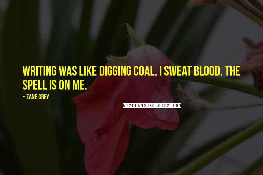 Zane Grey Quotes: Writing was like digging coal. I sweat blood. The spell is on me.