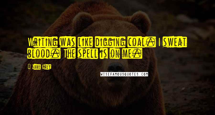 Zane Grey Quotes: Writing was like digging coal. I sweat blood. The spell is on me.