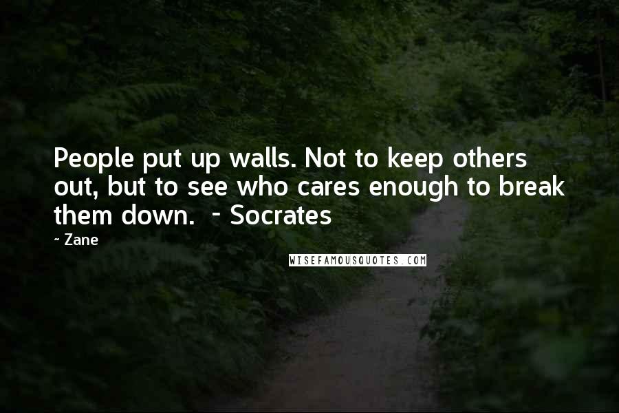 Zane Quotes: People put up walls. Not to keep others out, but to see who cares enough to break them down.  - Socrates