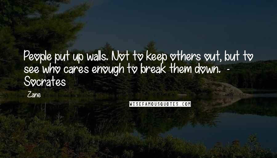 Zane Quotes: People put up walls. Not to keep others out, but to see who cares enough to break them down.  - Socrates