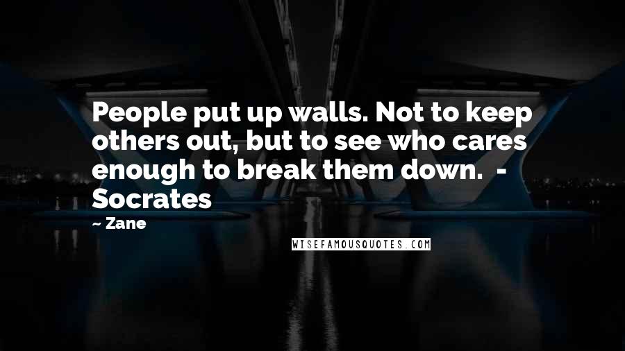 Zane Quotes: People put up walls. Not to keep others out, but to see who cares enough to break them down.  - Socrates