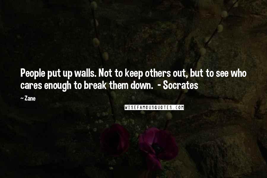 Zane Quotes: People put up walls. Not to keep others out, but to see who cares enough to break them down.  - Socrates