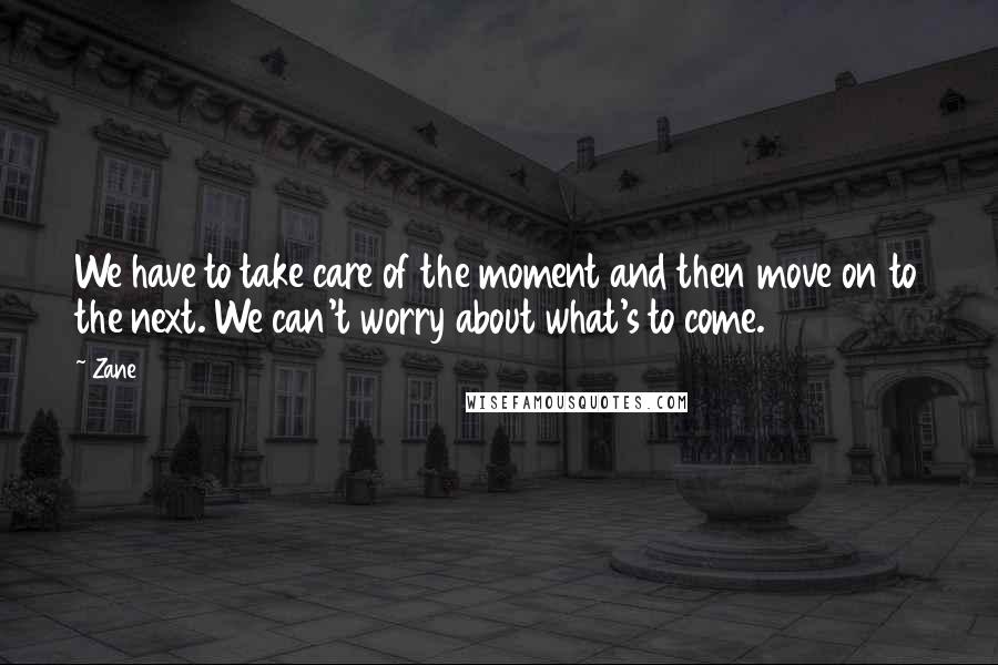 Zane Quotes: We have to take care of the moment and then move on to the next. We can't worry about what's to come.
