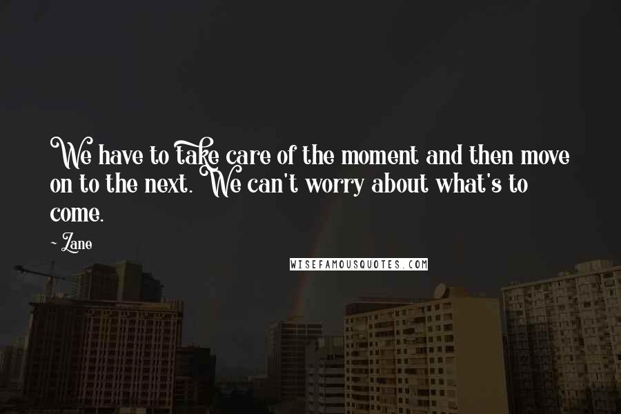 Zane Quotes: We have to take care of the moment and then move on to the next. We can't worry about what's to come.