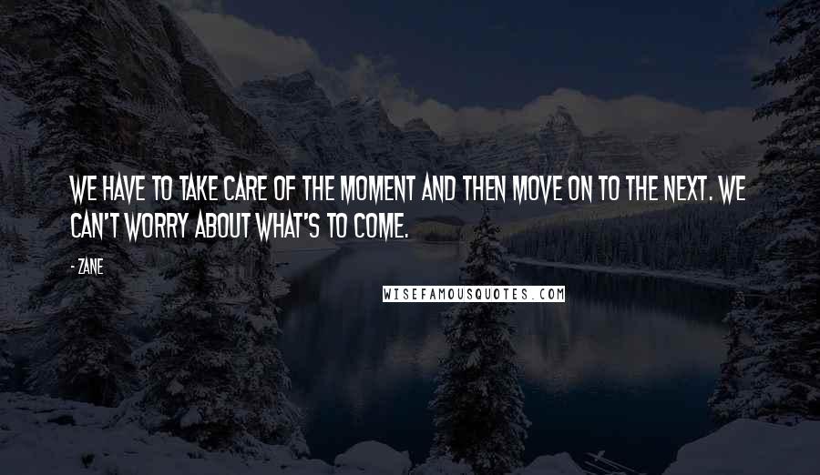 Zane Quotes: We have to take care of the moment and then move on to the next. We can't worry about what's to come.
