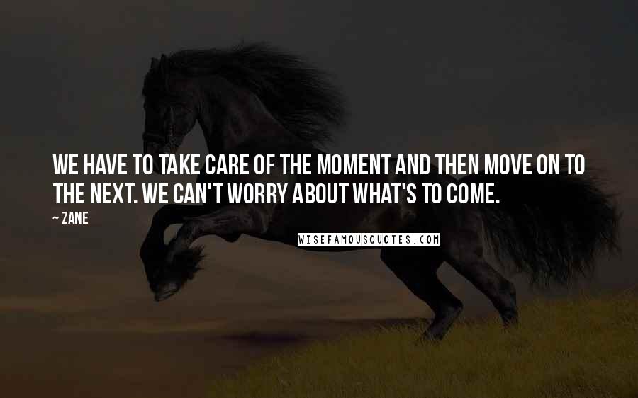 Zane Quotes: We have to take care of the moment and then move on to the next. We can't worry about what's to come.