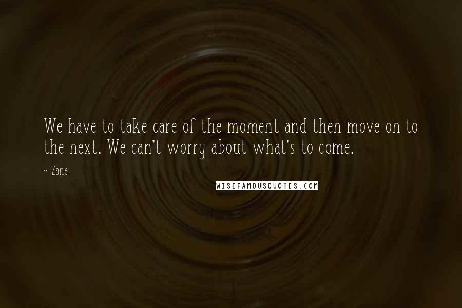 Zane Quotes: We have to take care of the moment and then move on to the next. We can't worry about what's to come.