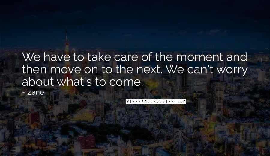 Zane Quotes: We have to take care of the moment and then move on to the next. We can't worry about what's to come.