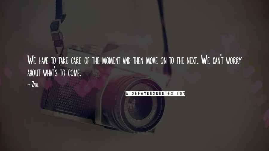 Zane Quotes: We have to take care of the moment and then move on to the next. We can't worry about what's to come.