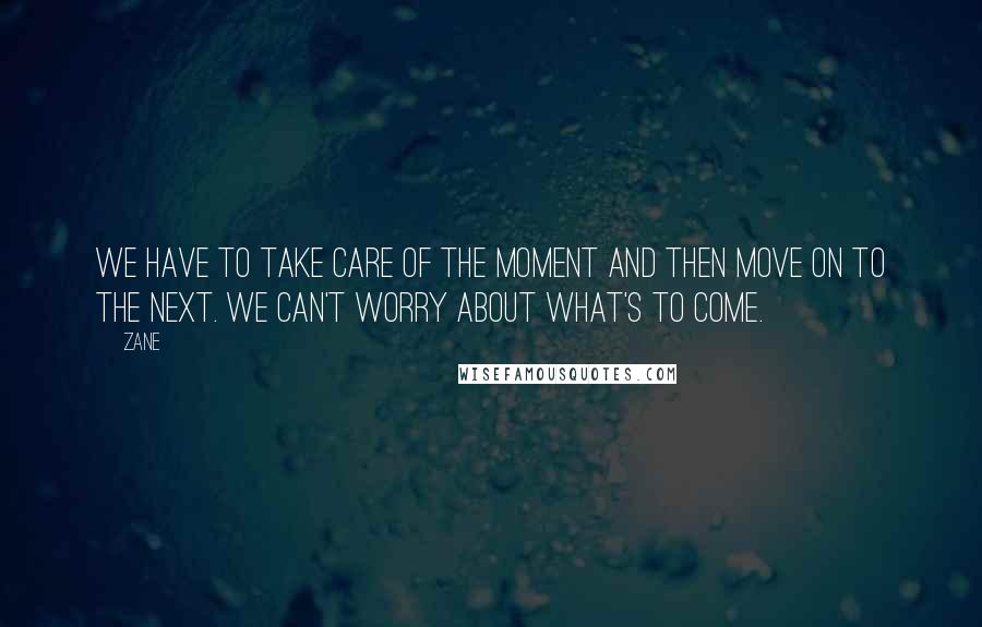 Zane Quotes: We have to take care of the moment and then move on to the next. We can't worry about what's to come.