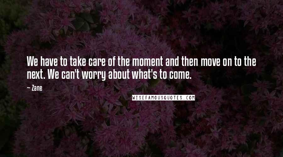 Zane Quotes: We have to take care of the moment and then move on to the next. We can't worry about what's to come.