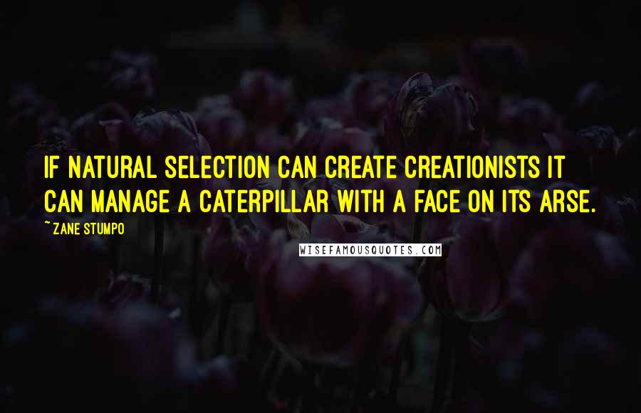 Zane Stumpo Quotes: If natural selection can create creationists it can manage a caterpillar with a face on its arse.