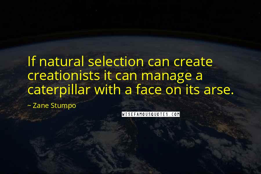 Zane Stumpo Quotes: If natural selection can create creationists it can manage a caterpillar with a face on its arse.