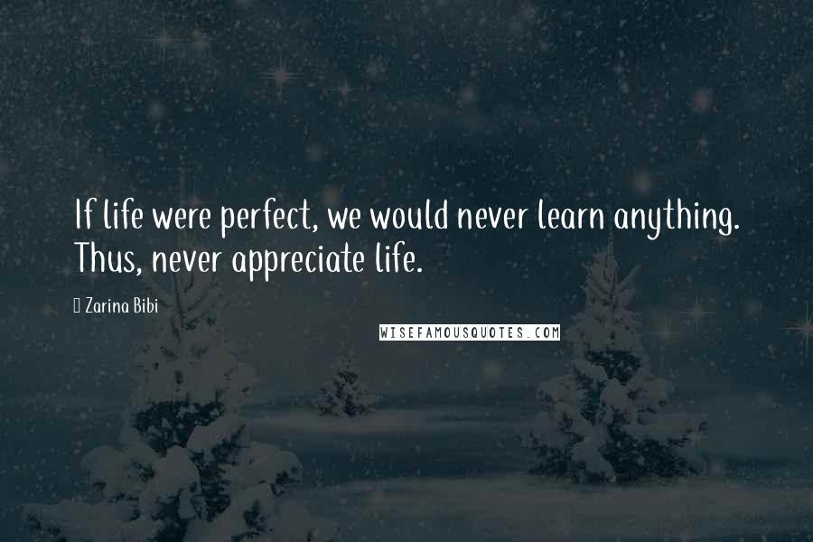 Zarina Bibi Quotes: If life were perfect, we would never learn anything. Thus, never appreciate life.