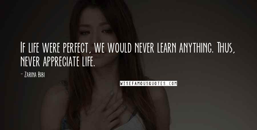 Zarina Bibi Quotes: If life were perfect, we would never learn anything. Thus, never appreciate life.